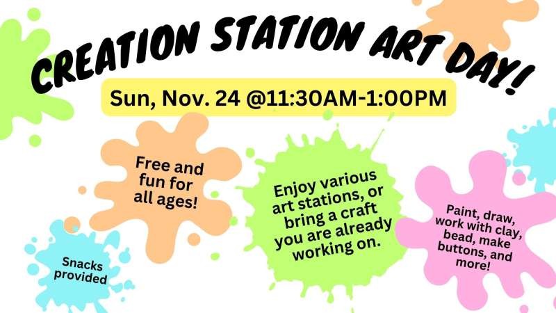 Come join in the fun at Creation Station Art Day November 24