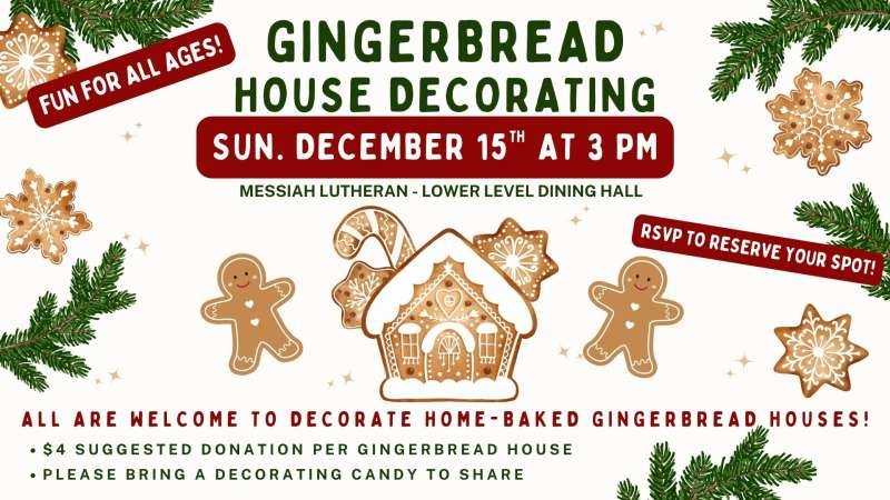 Gingerbread house decorating at Messiah December 15