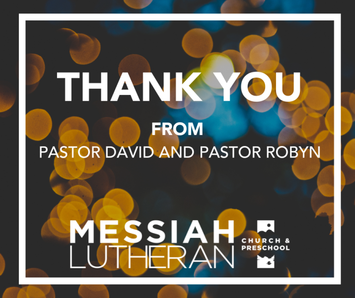 A Thank You from Pastor David and Pastor Robyn